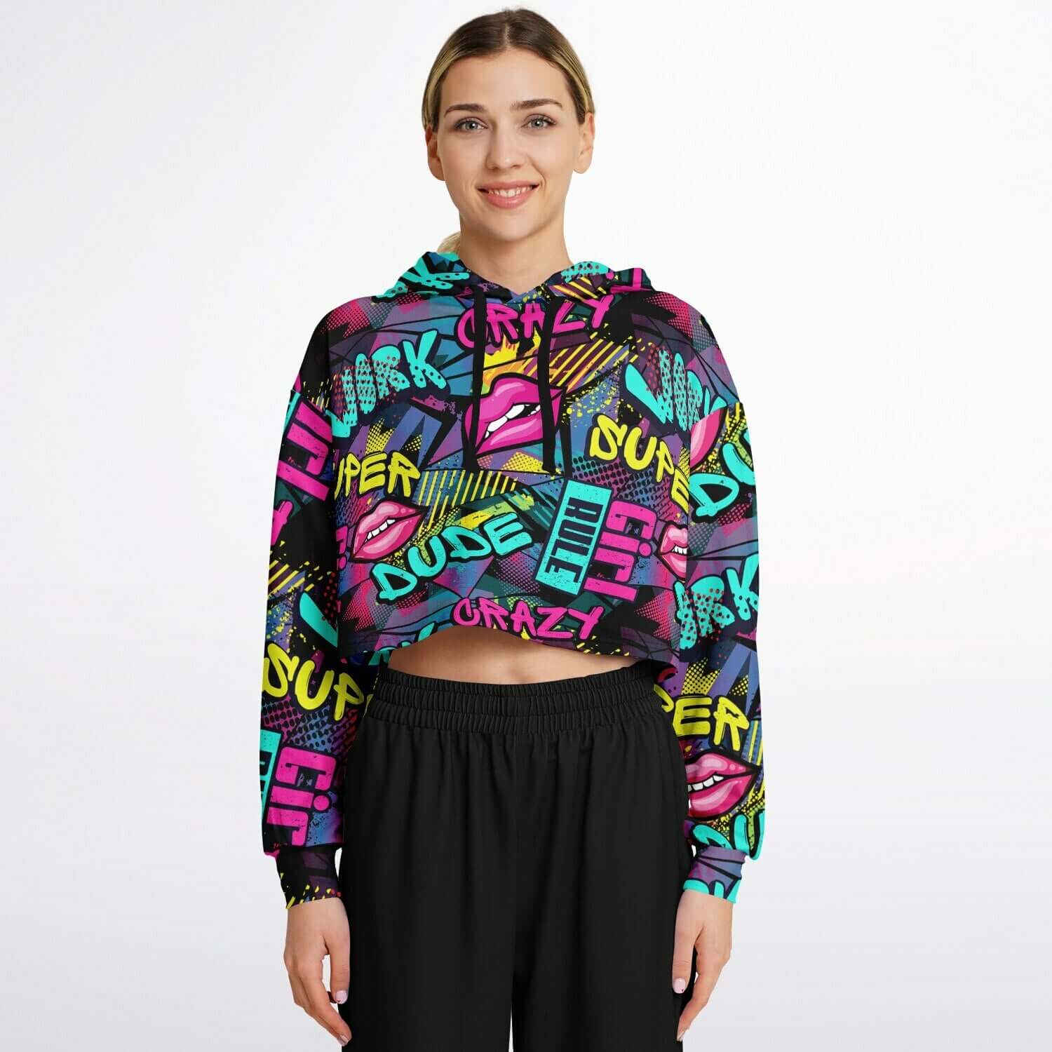 Cropped Hoodie | Pink Hot Lips Pop Art