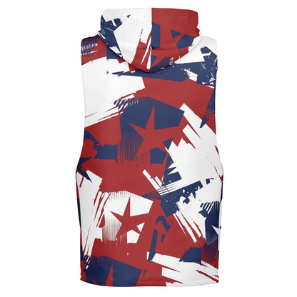 Red Blue White Sleeveless Hoodie | Abstract Stars