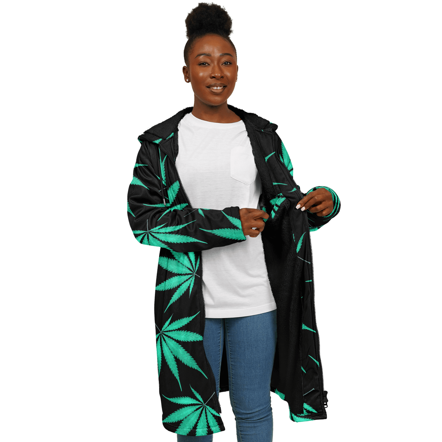 Ganja Cloak | Green Cannabis Leaves on a Black Background