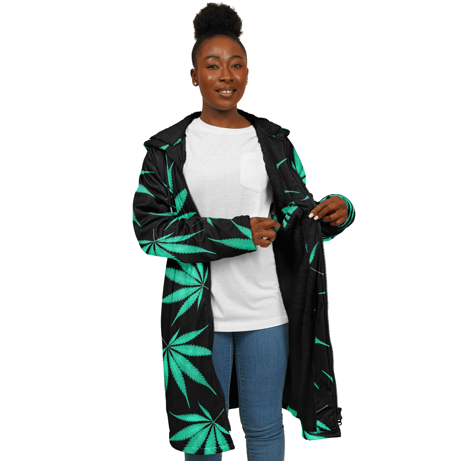 Ganja Cloak | Green Cannabis Leaves on a Black Background