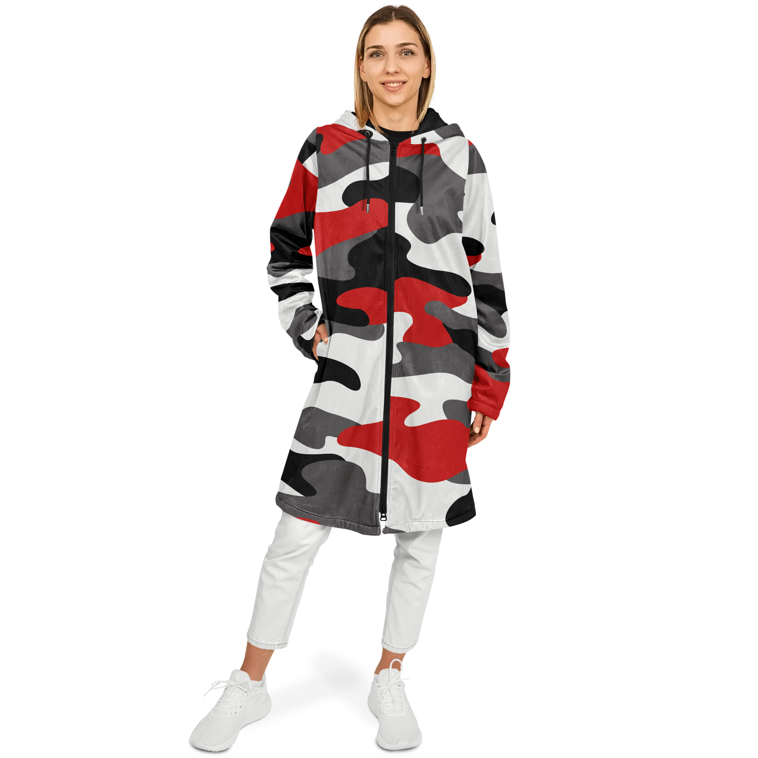 Red Black & White Camo Cloak With a Zipper