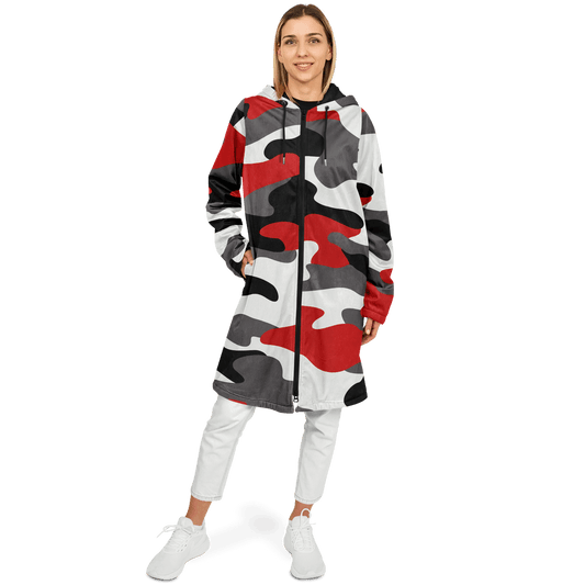 Red Black & White Camo Cloak With a Zipper