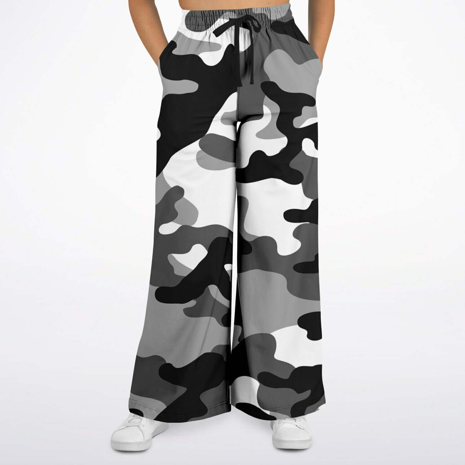 Camo Wide Leg Pants For Women | Black Gray & White