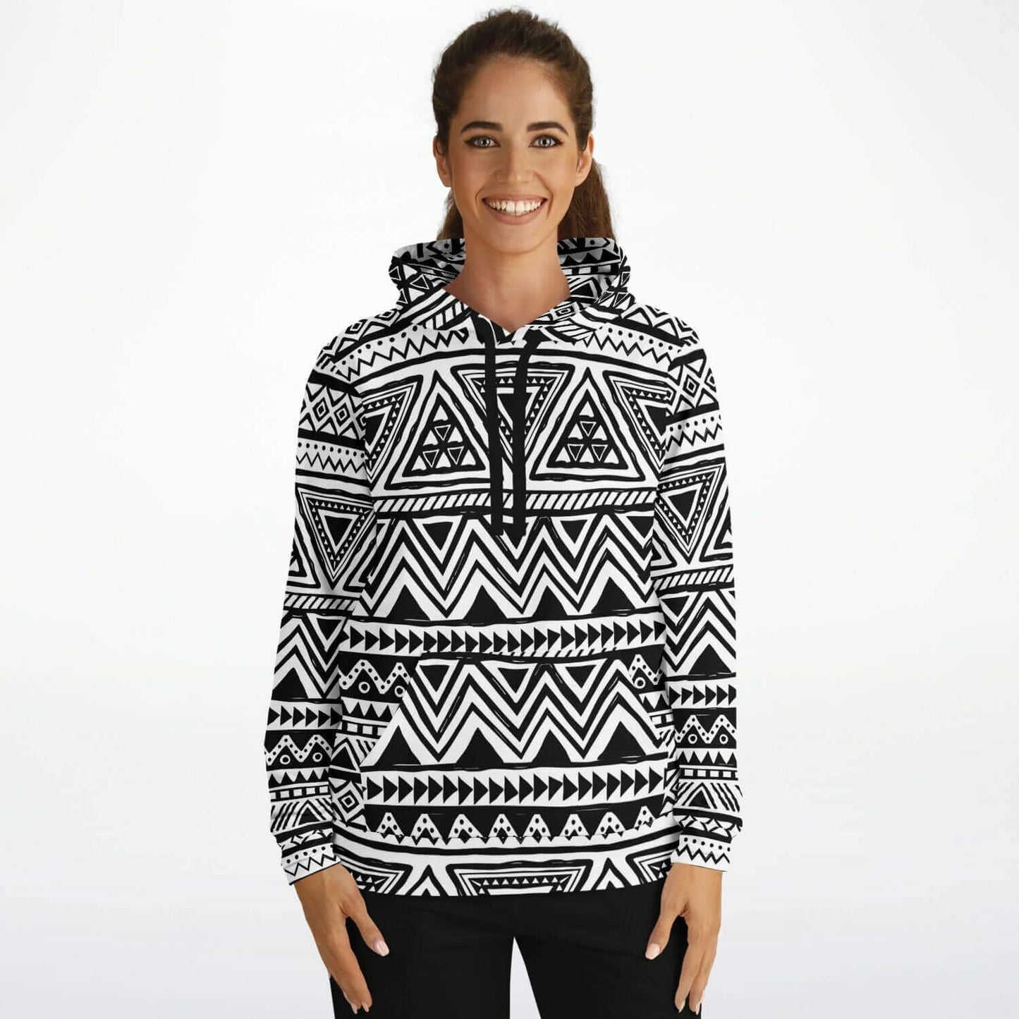 Black & White Tribal Hoodie | Aztec Ethnic Pattern