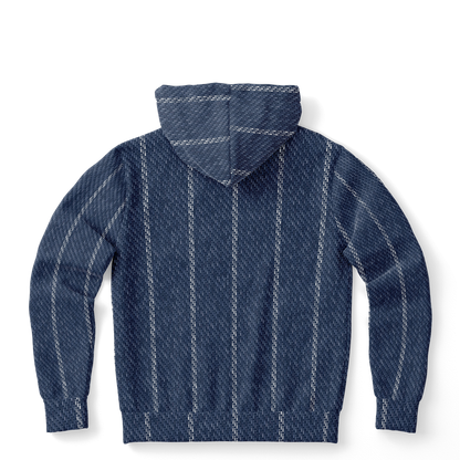 Denim Hoodie | Indigo Blue | Pinstriped Fabric Texture