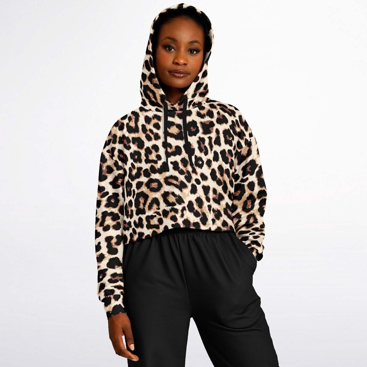 Leopard Cropped Hoodie | Black & Cream Pattern