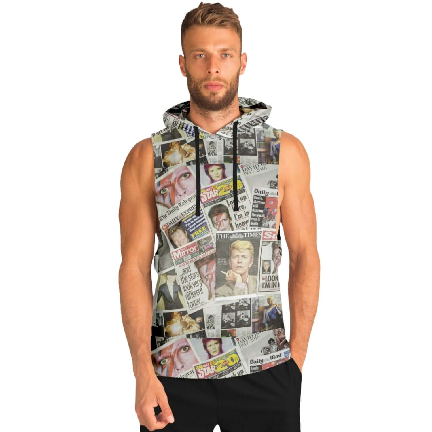 Sleeveless Hoodie For Men | David Bowie Artwork