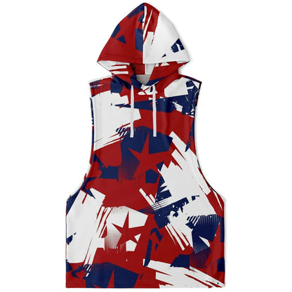 Red Blue White Sleeveless Hoodie | Abstract Stars