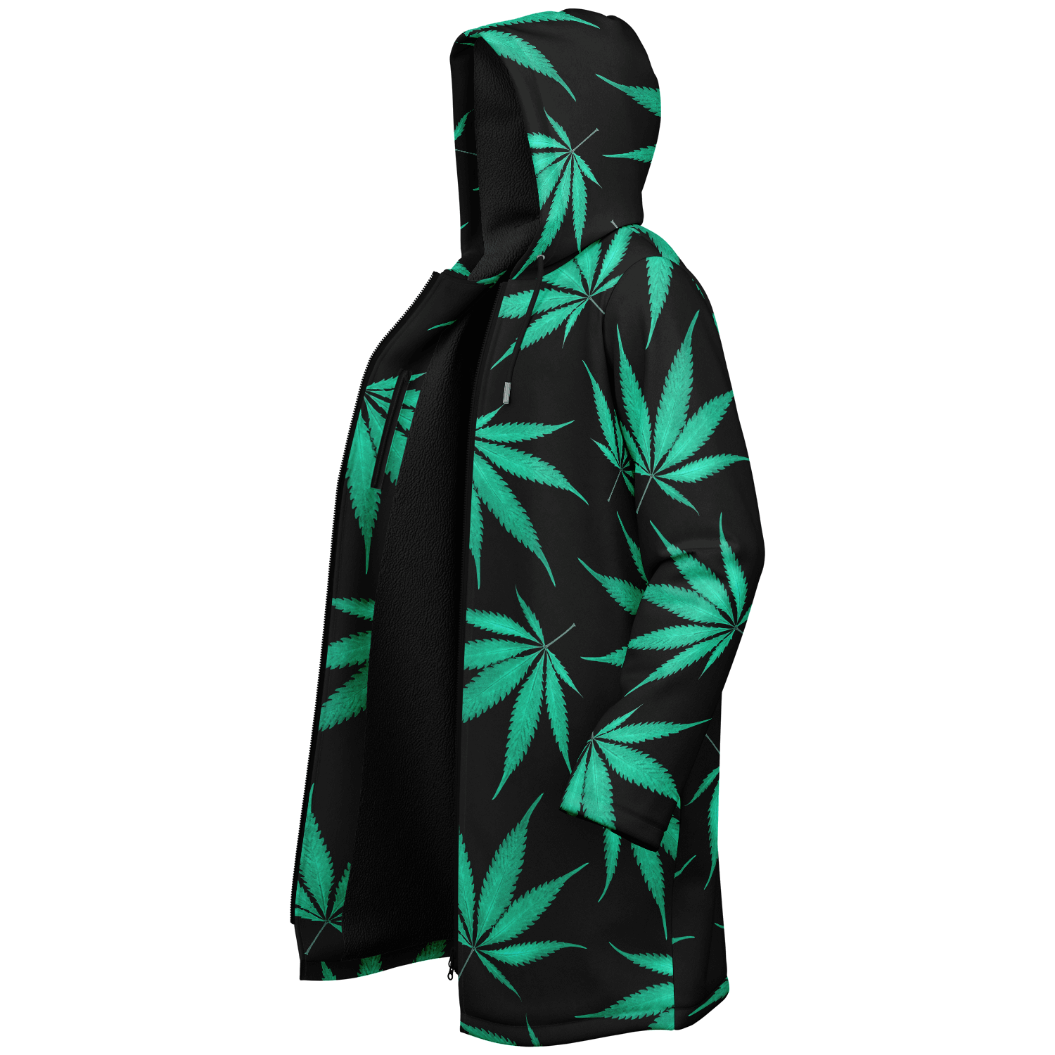 Ganja Cloak | Green Cannabis Leaves on a Black Background