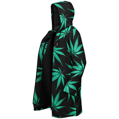 Ganja Cloak | Green Cannabis Leaves on a Black Background