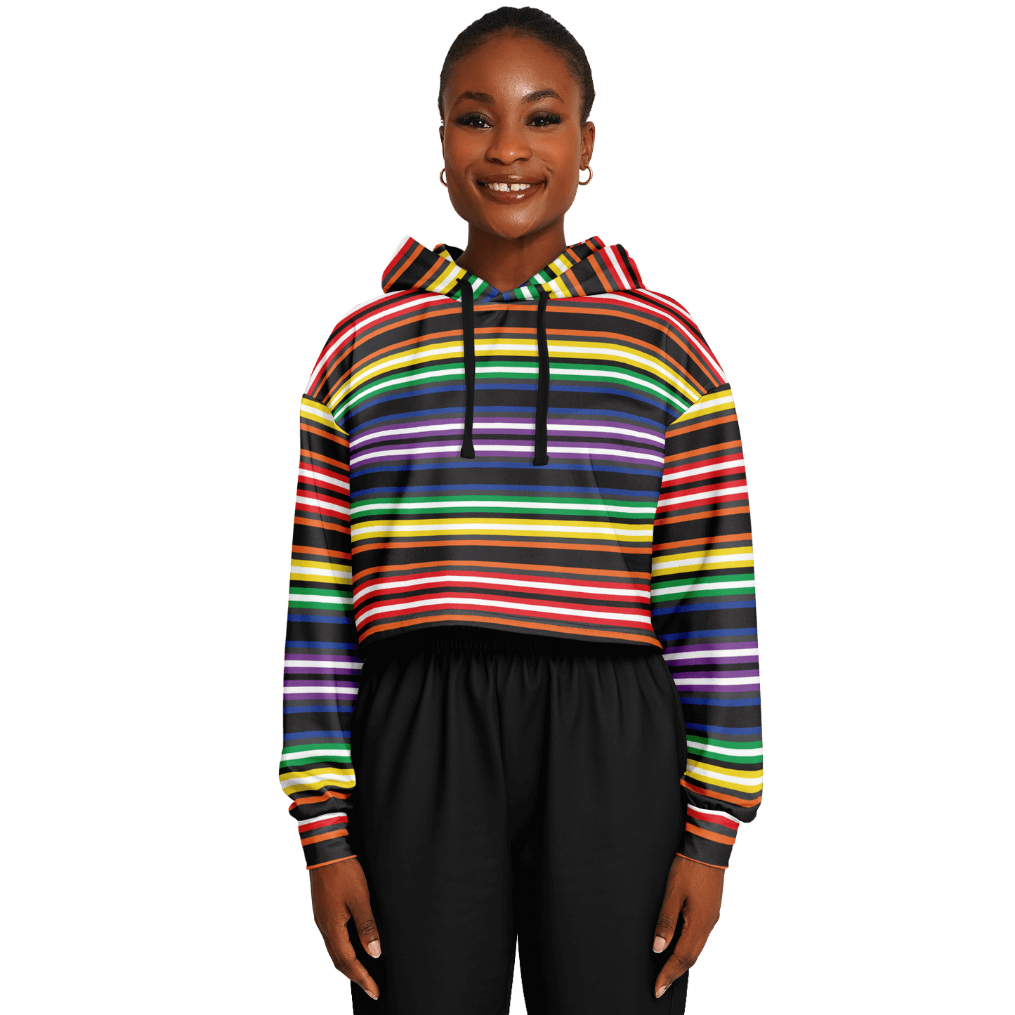 Cropped Hoodie | Rainbow Horizontal Stripes