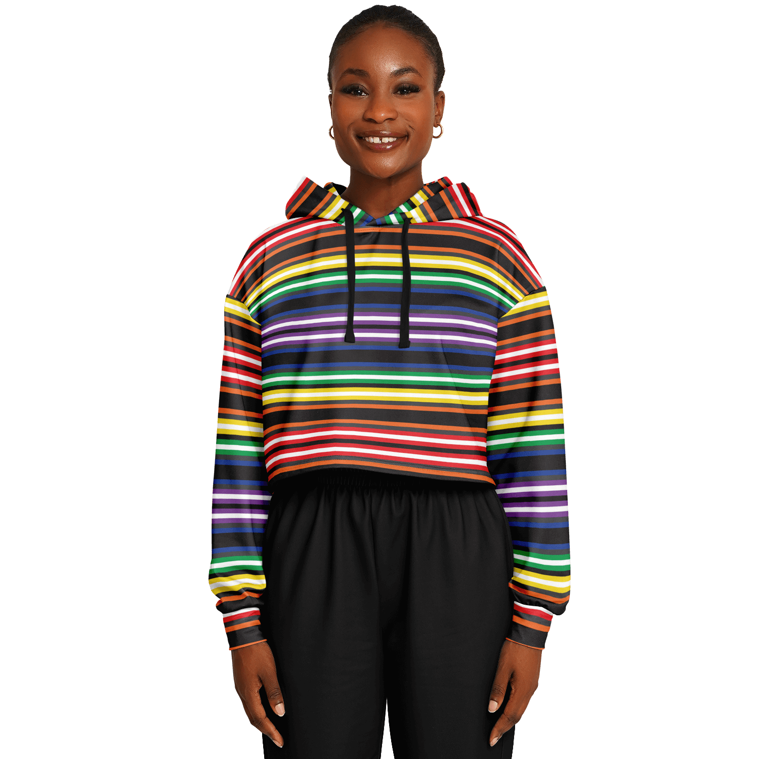 Cropped Hoodie | Rainbow Horizontal Stripes