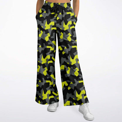 Camo Wide Leg Pants For Women | Geometric Black & Yellow