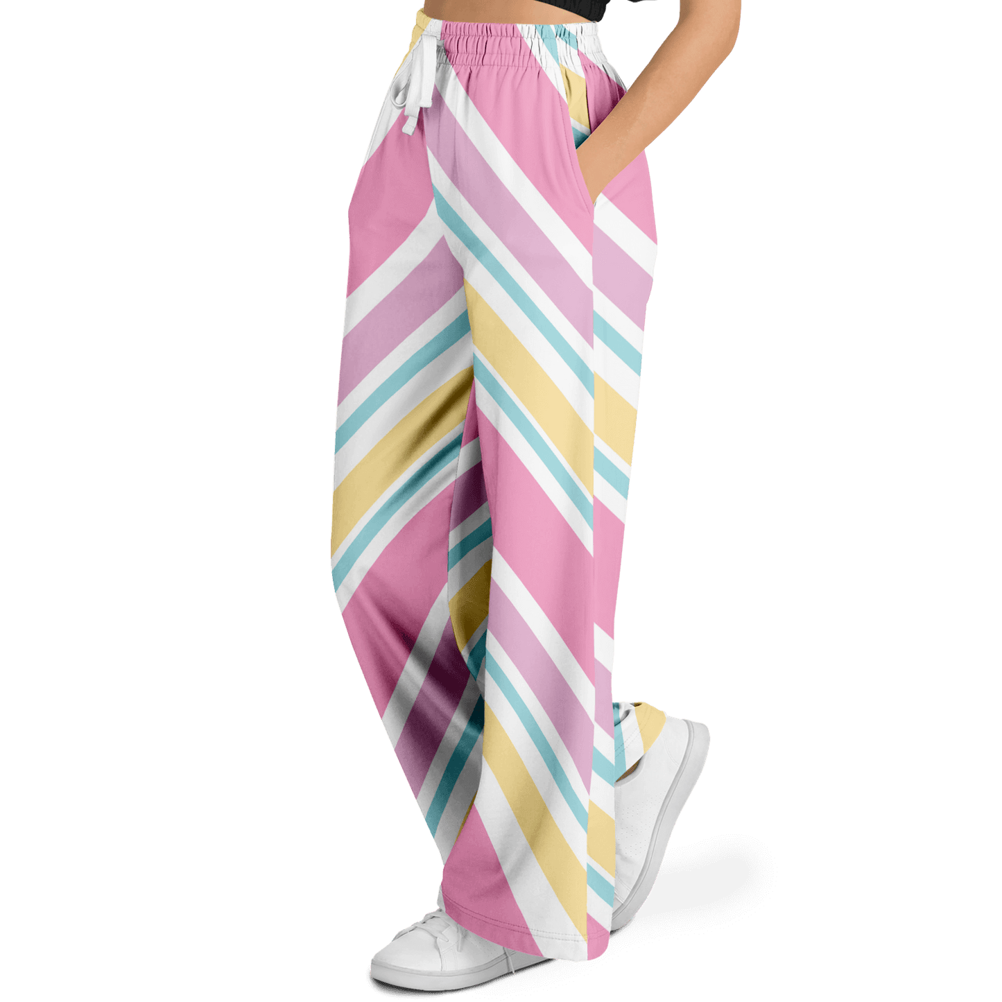 Women's Wide Leg Pants | Pink Yellow White Pastel Rainbow