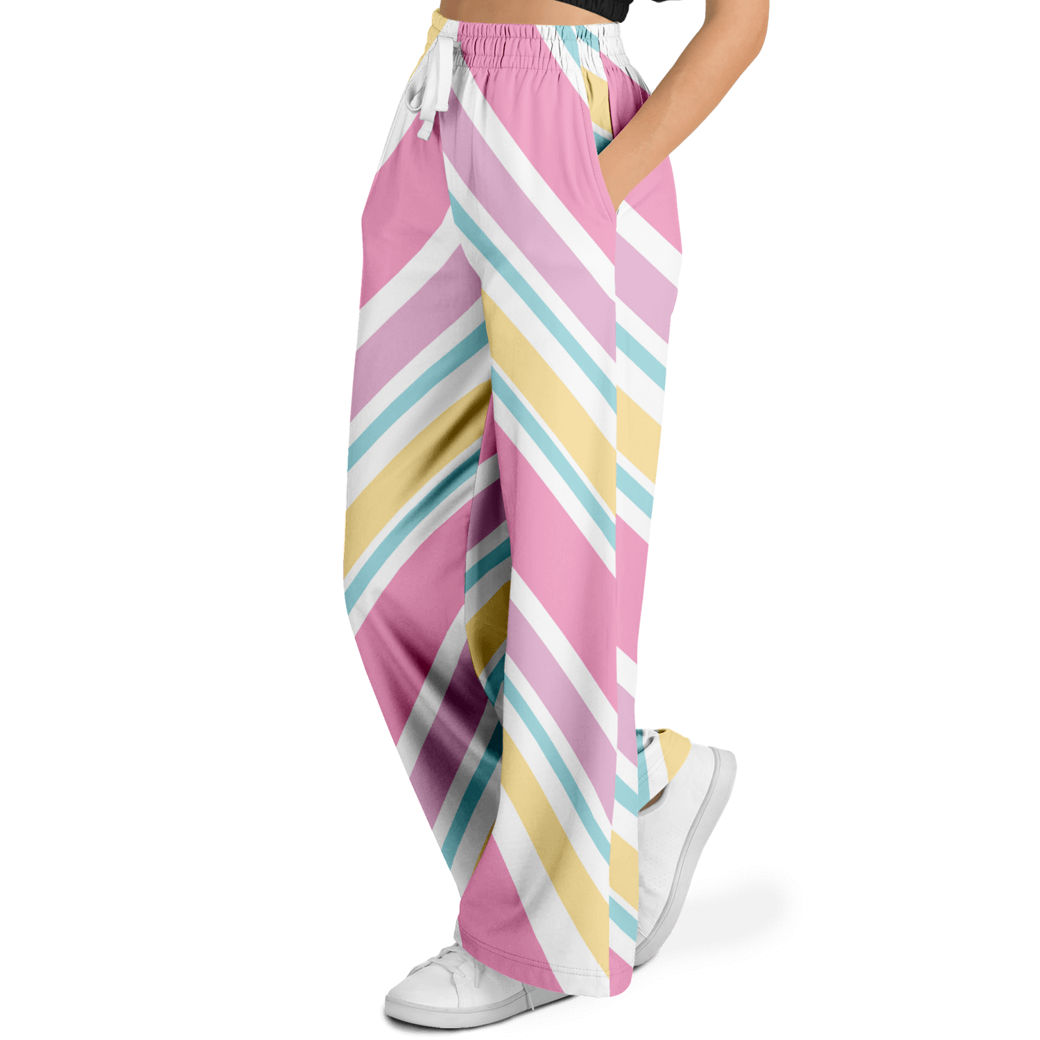 Women's Wide Leg Pants | Pink Yellow White Pastel Rainbow