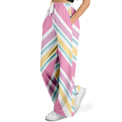 Women's Wide Leg Pants | Pink Yellow White Pastel Rainbow