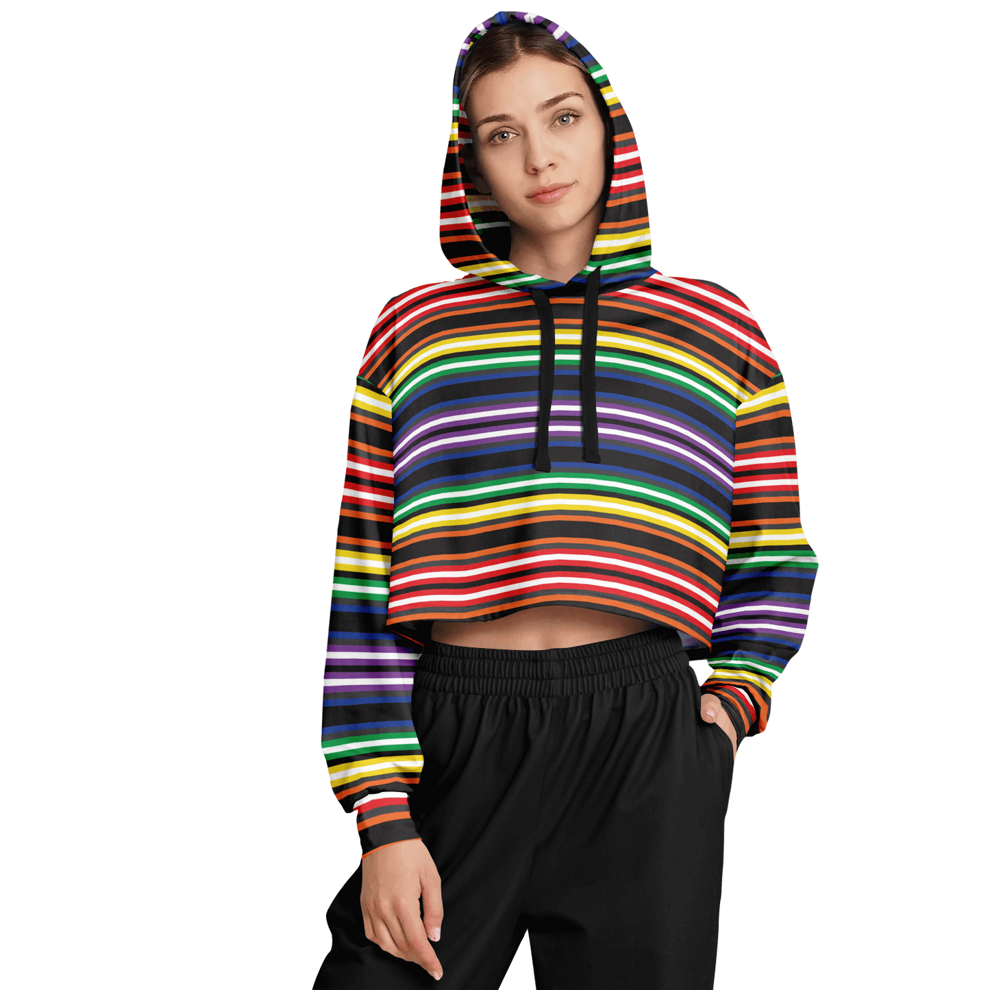 Cropped Hoodie | Rainbow Horizontal Stripes