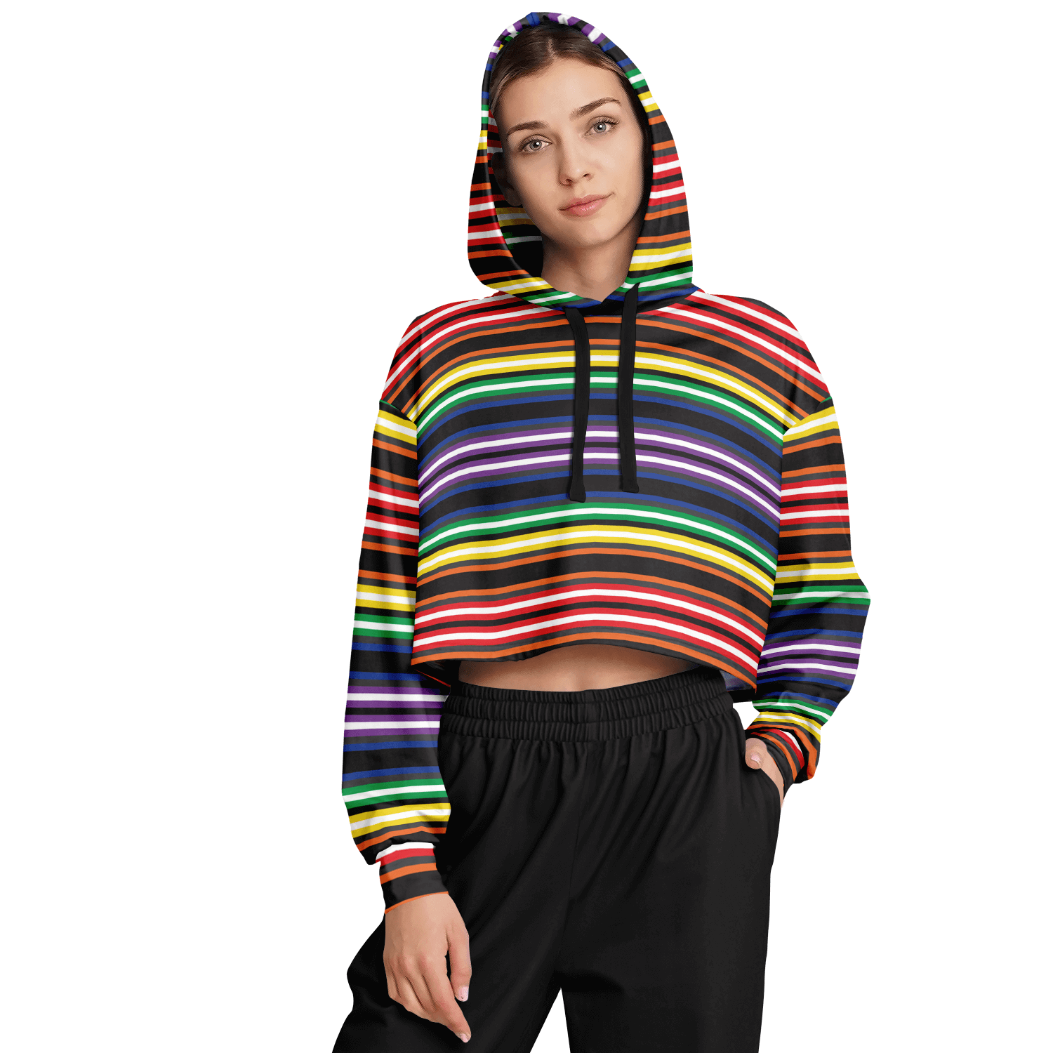 Cropped Hoodie | Rainbow Horizontal Stripes