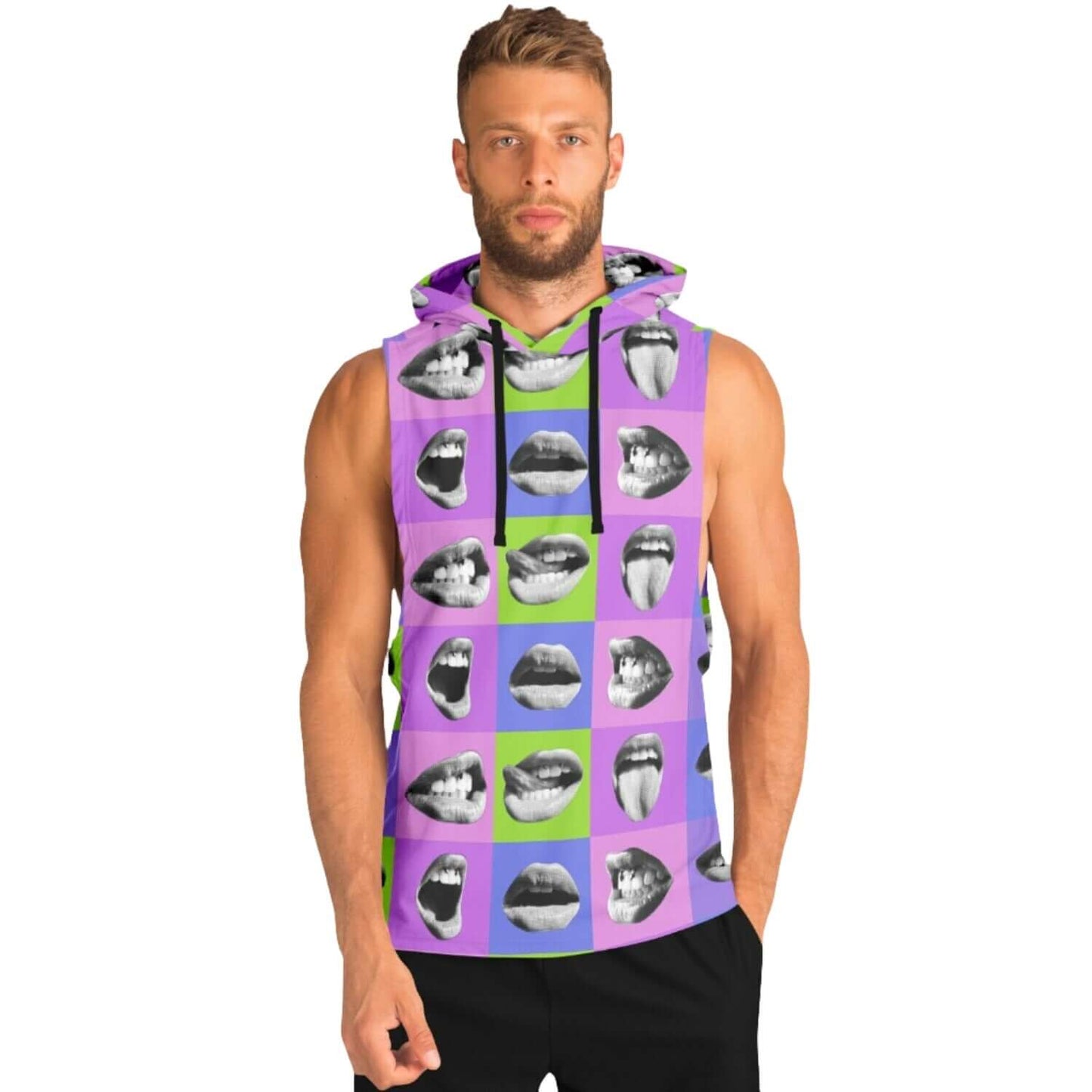 Blue Sleeveless Hoodie | Open Mouth Pop Art