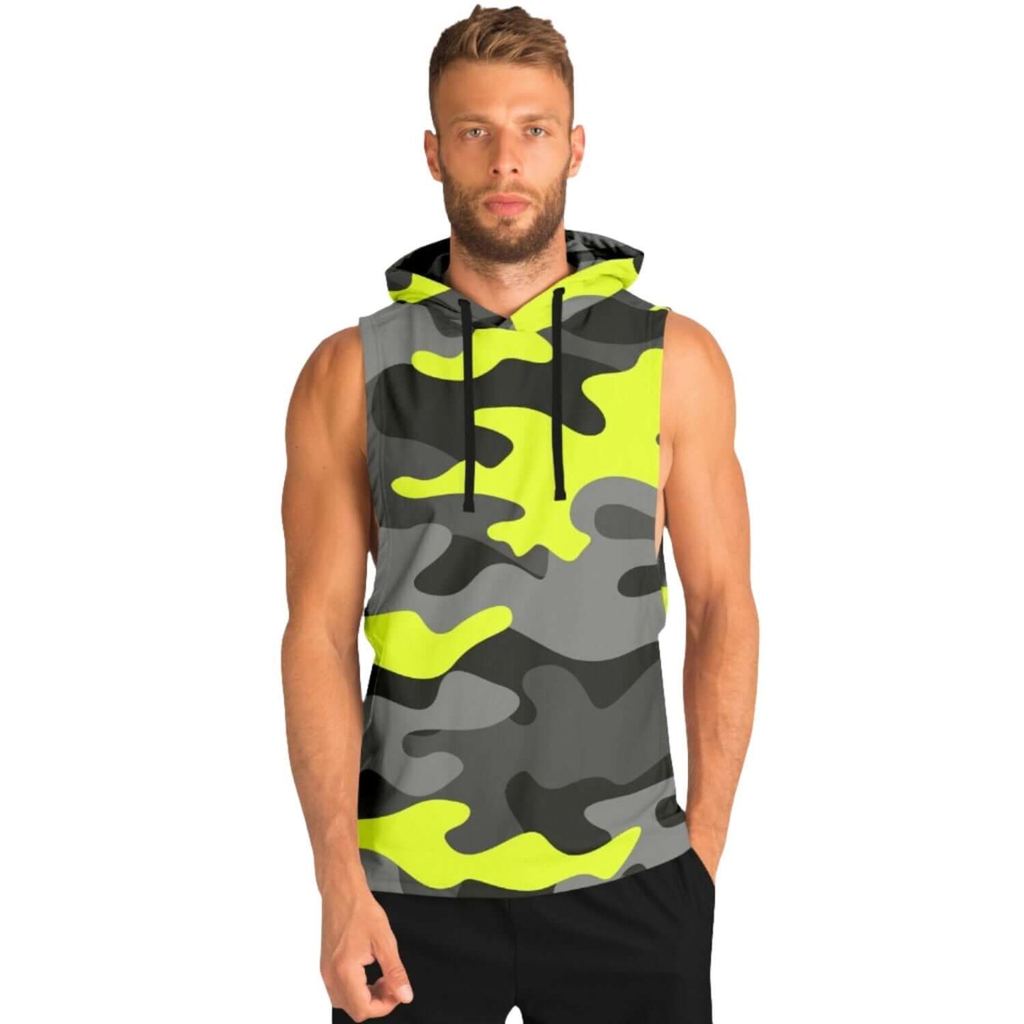 Black & Yellow Camo Sleeveless Hoodie