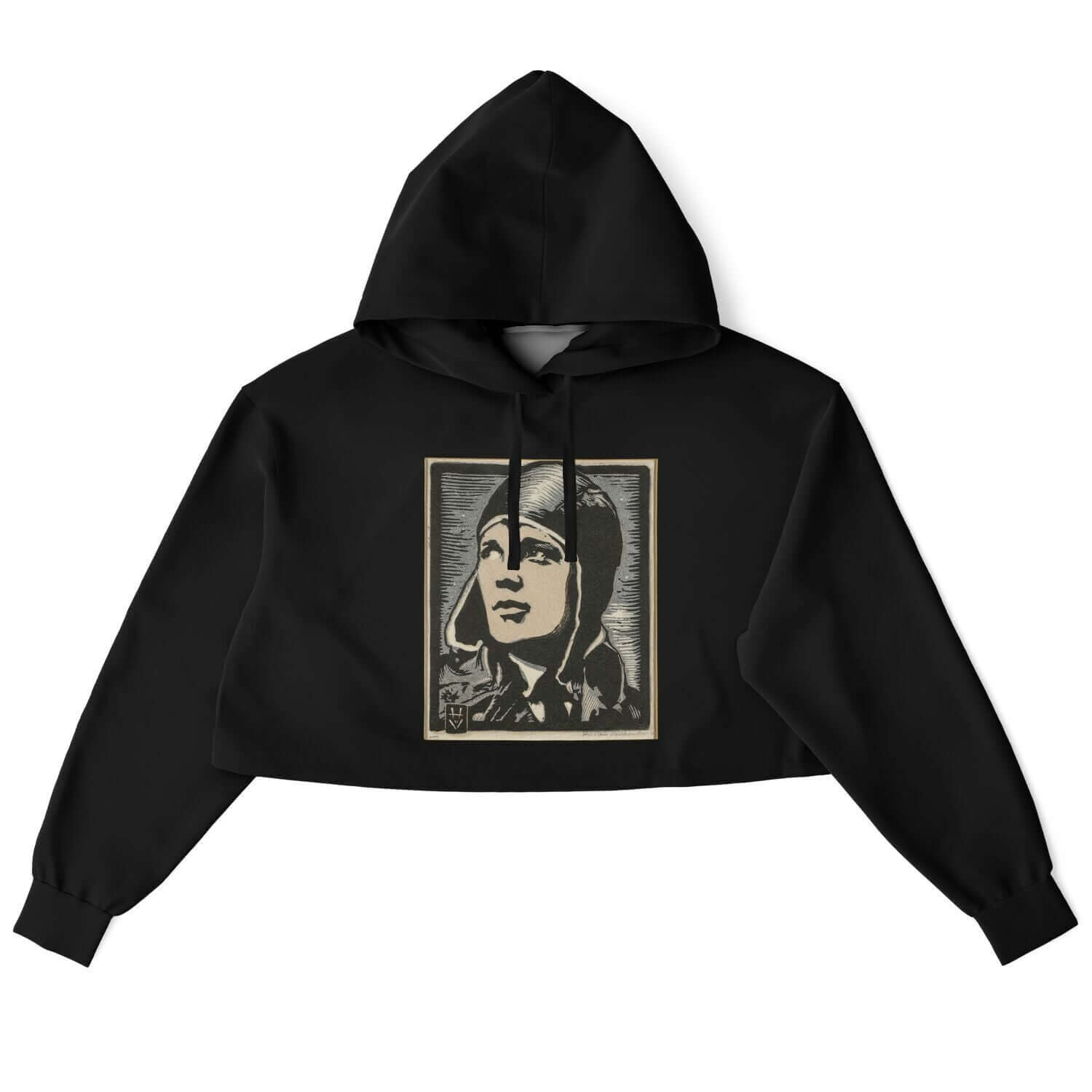 Amelia Earhart Black Cropped Hoodie