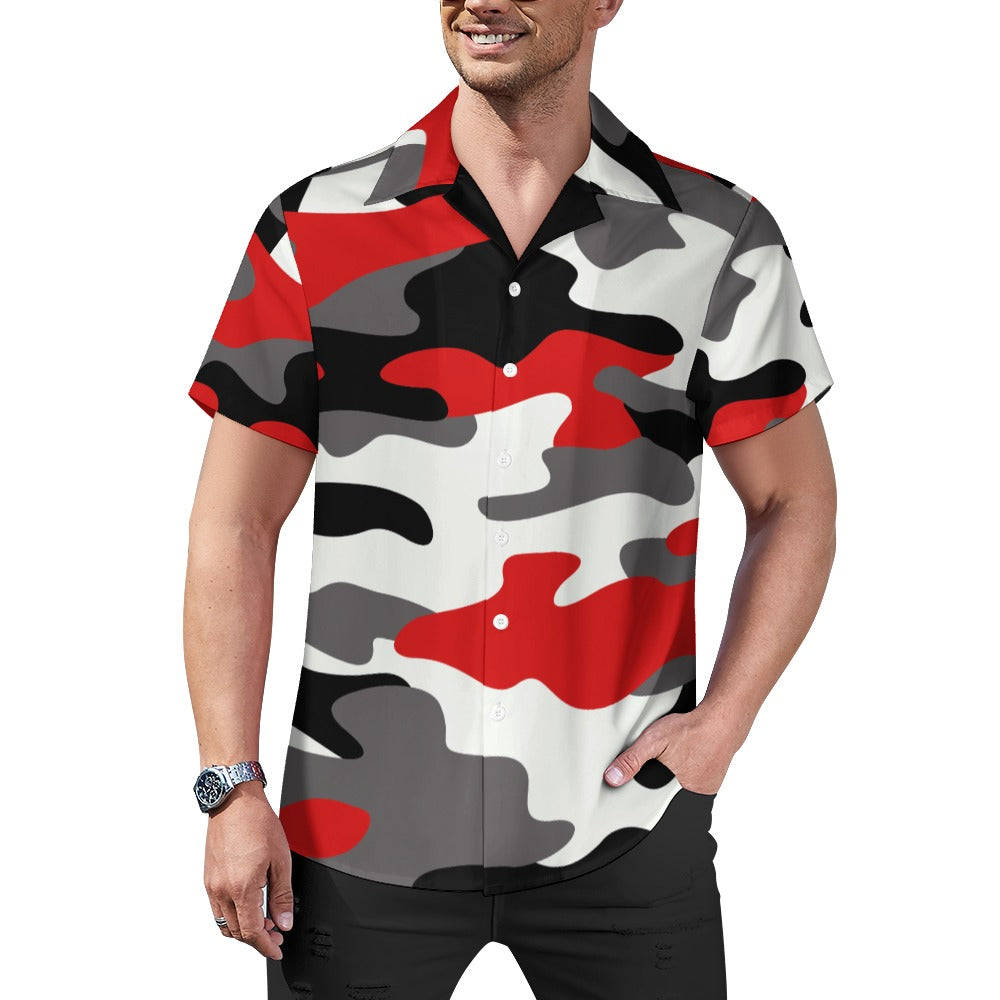 Milano Red Black & White Camouflage Cuban Collar Shirt