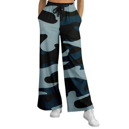 Women's Wide Leg Pants | Commando Blue HD Print