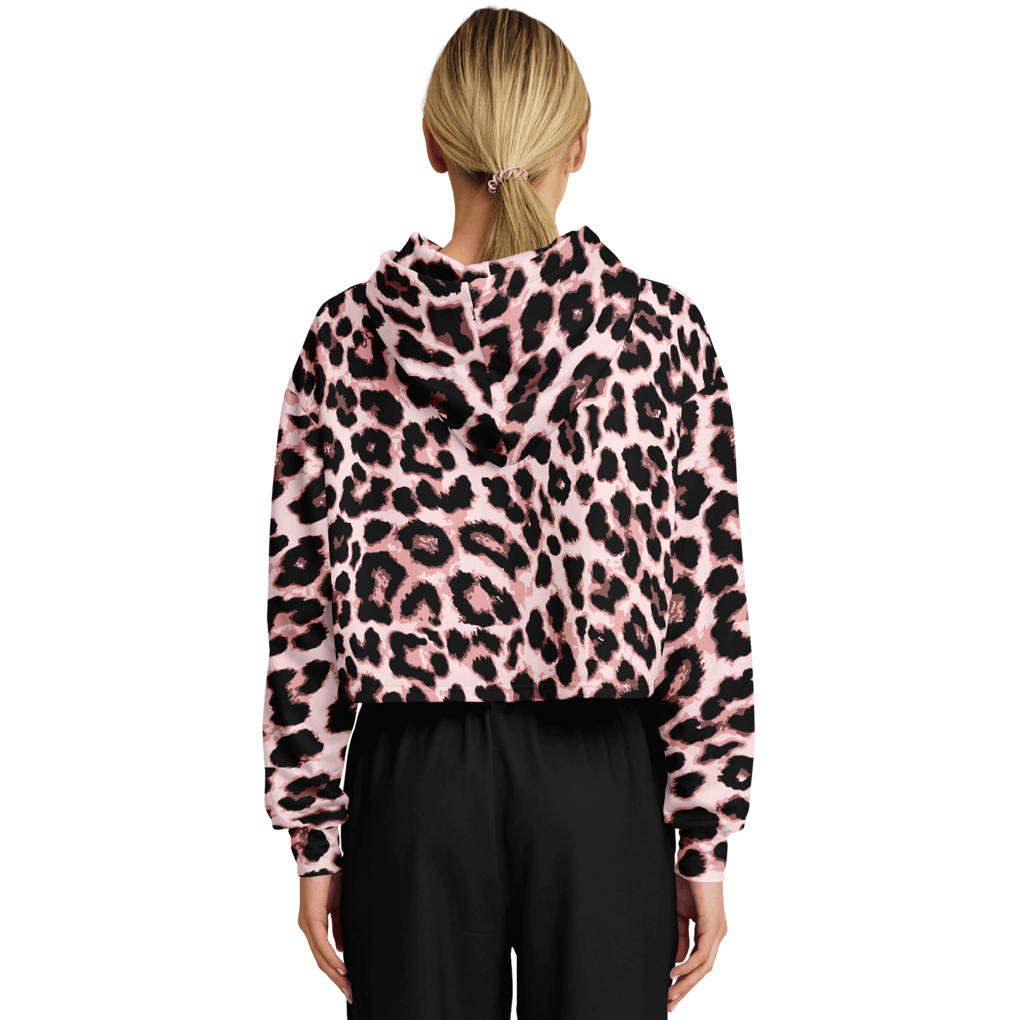 Leopard Cropped Hoodie | Black & Pippin Pattern