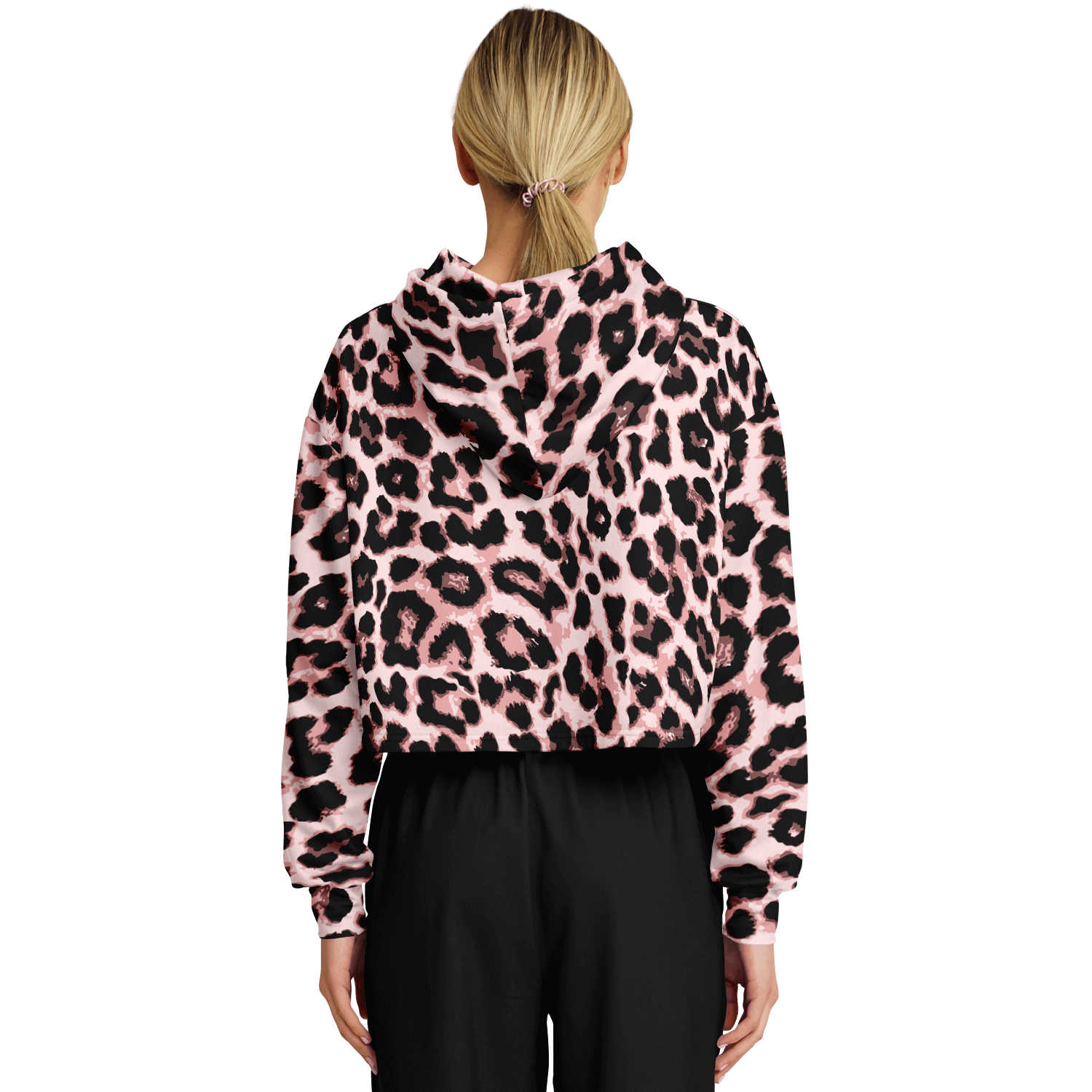 Leopard Cropped Hoodie | Black & Pippin Pattern