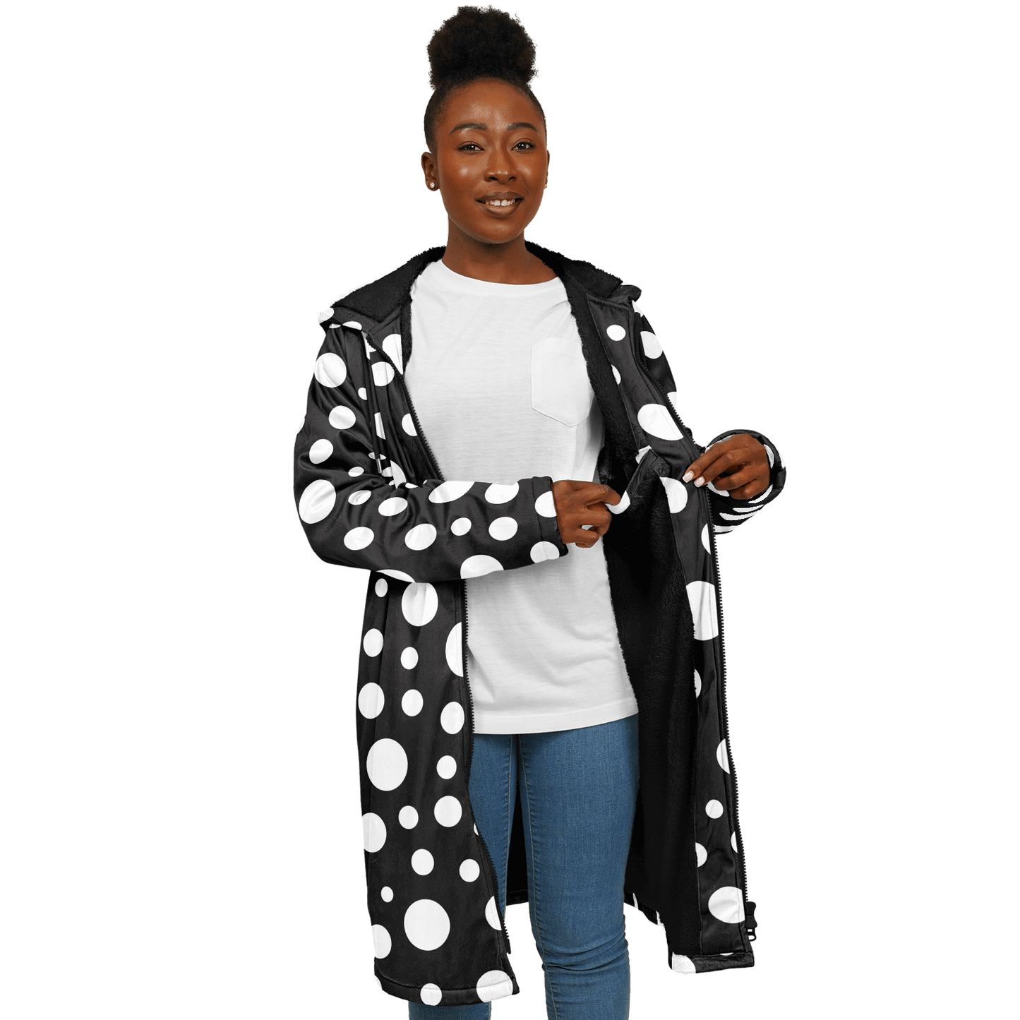 Black & White Polka Dots Cloak With a Zipper