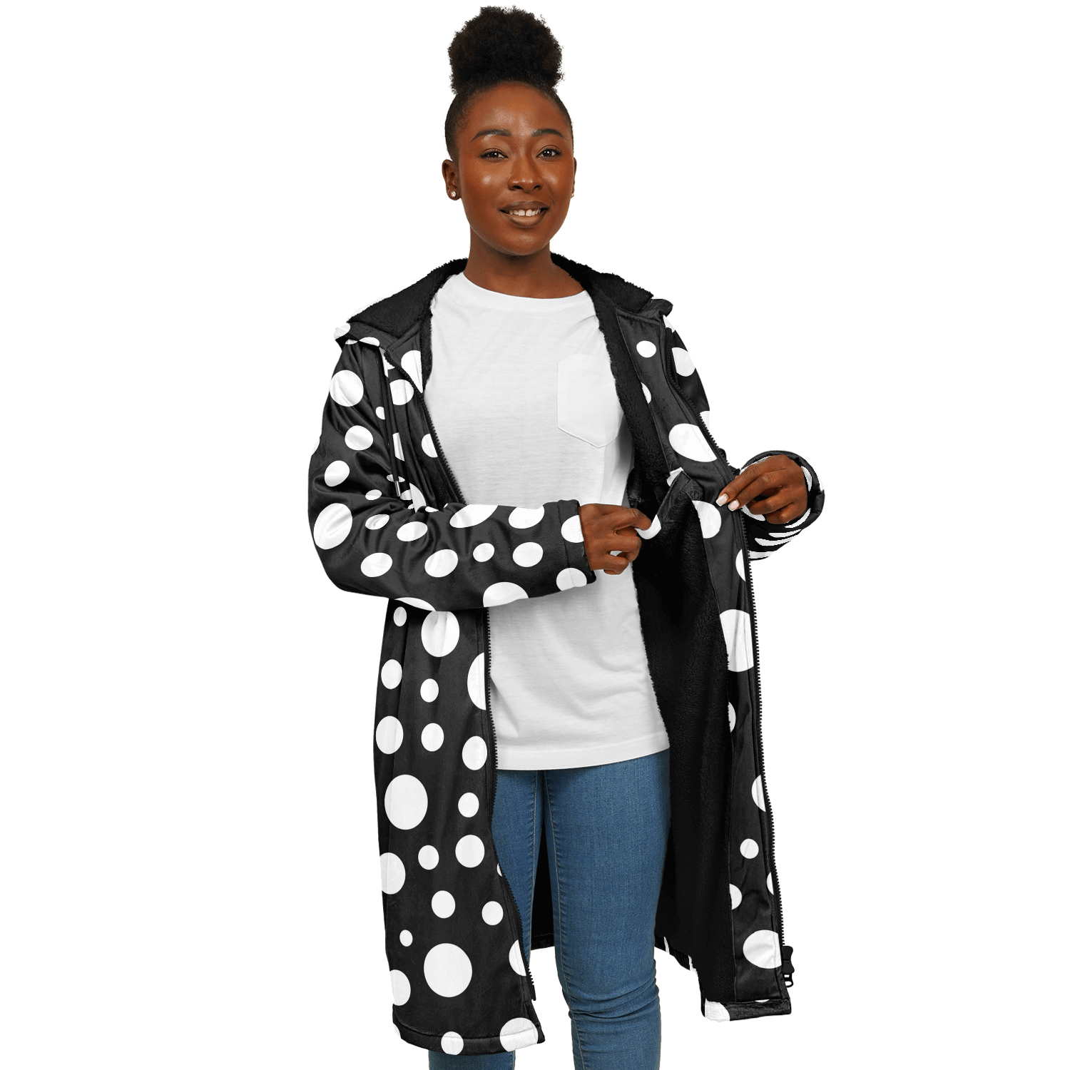 Black & White Polka Dots Cloak With a Zipper