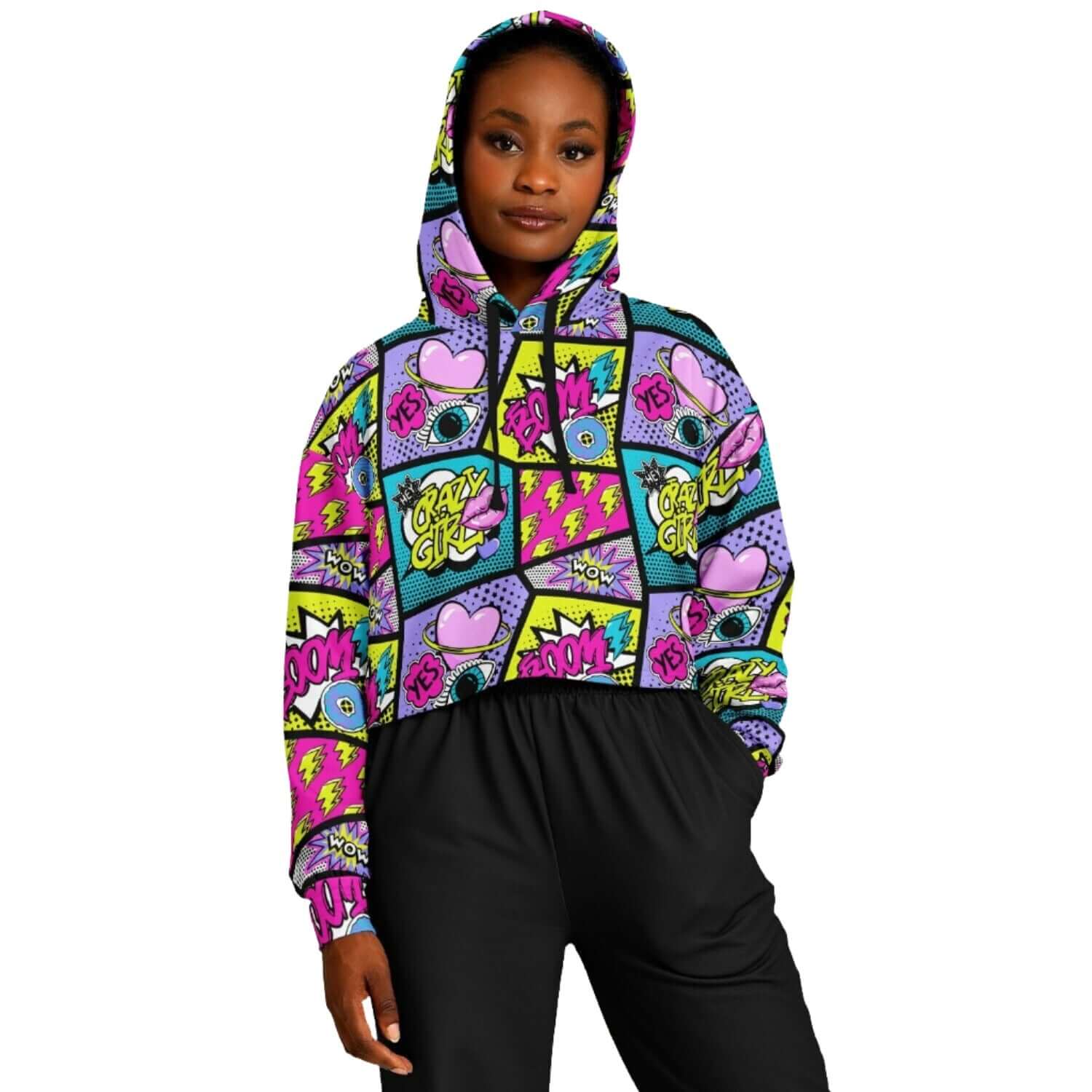 Cropped Hoodie | Pink Blue Yellow Pop Art Craziness