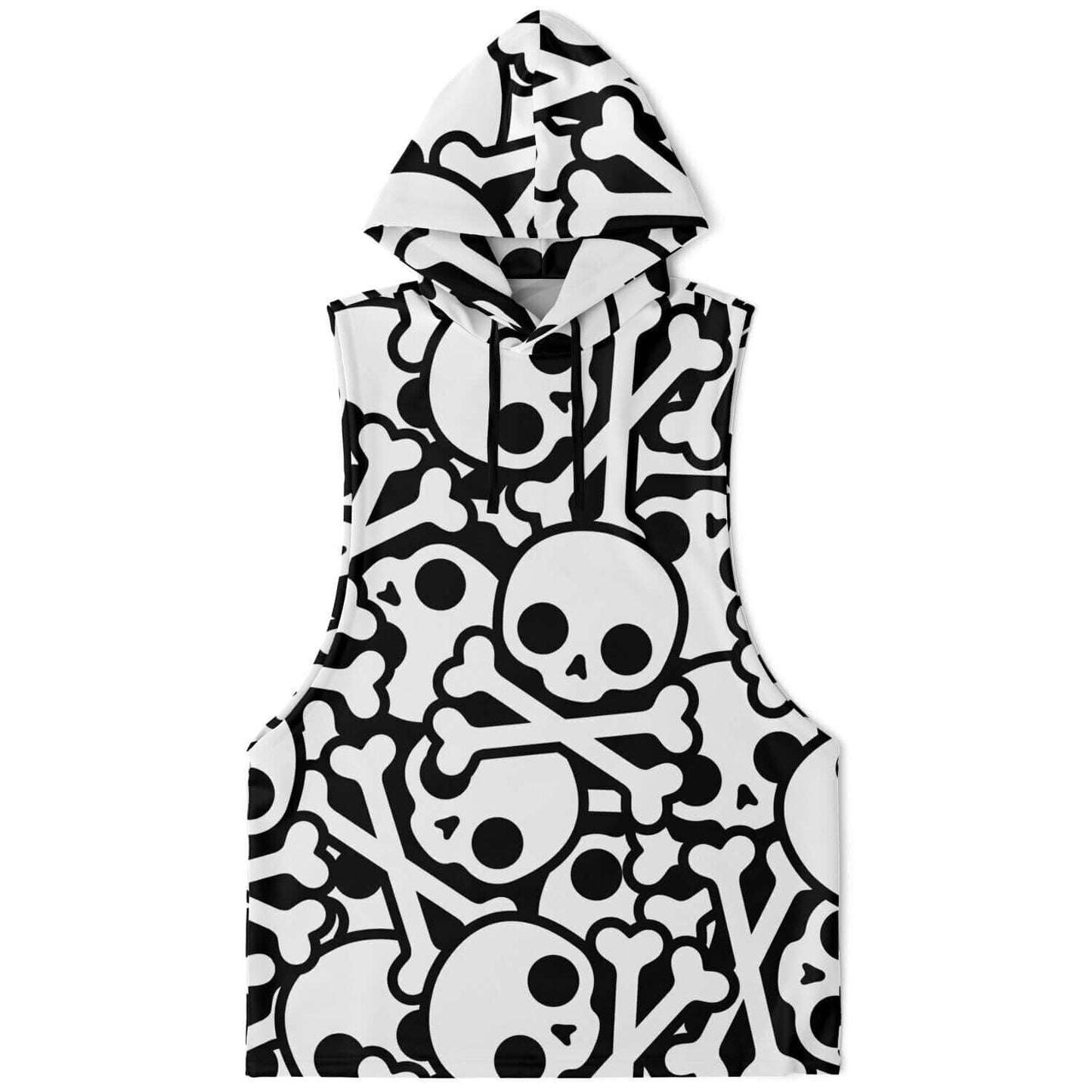 Sleeveless Hoodie For Men | Black & White Skulls