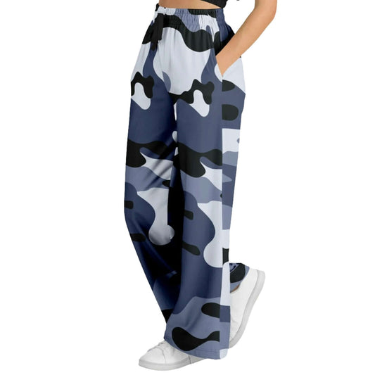 Camo Wide Leg Pants For Women | Blue & Black