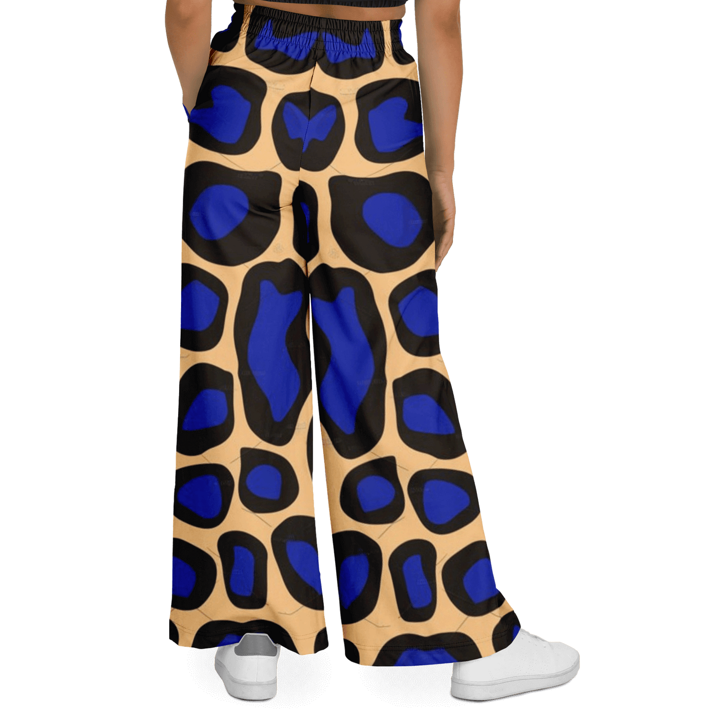 Women's Wide Leg Pants | Leopard Black & Blue