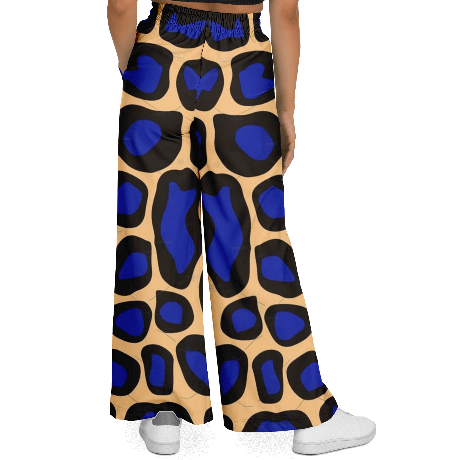 Women's Wide Leg Pants | Leopard Black & Blue