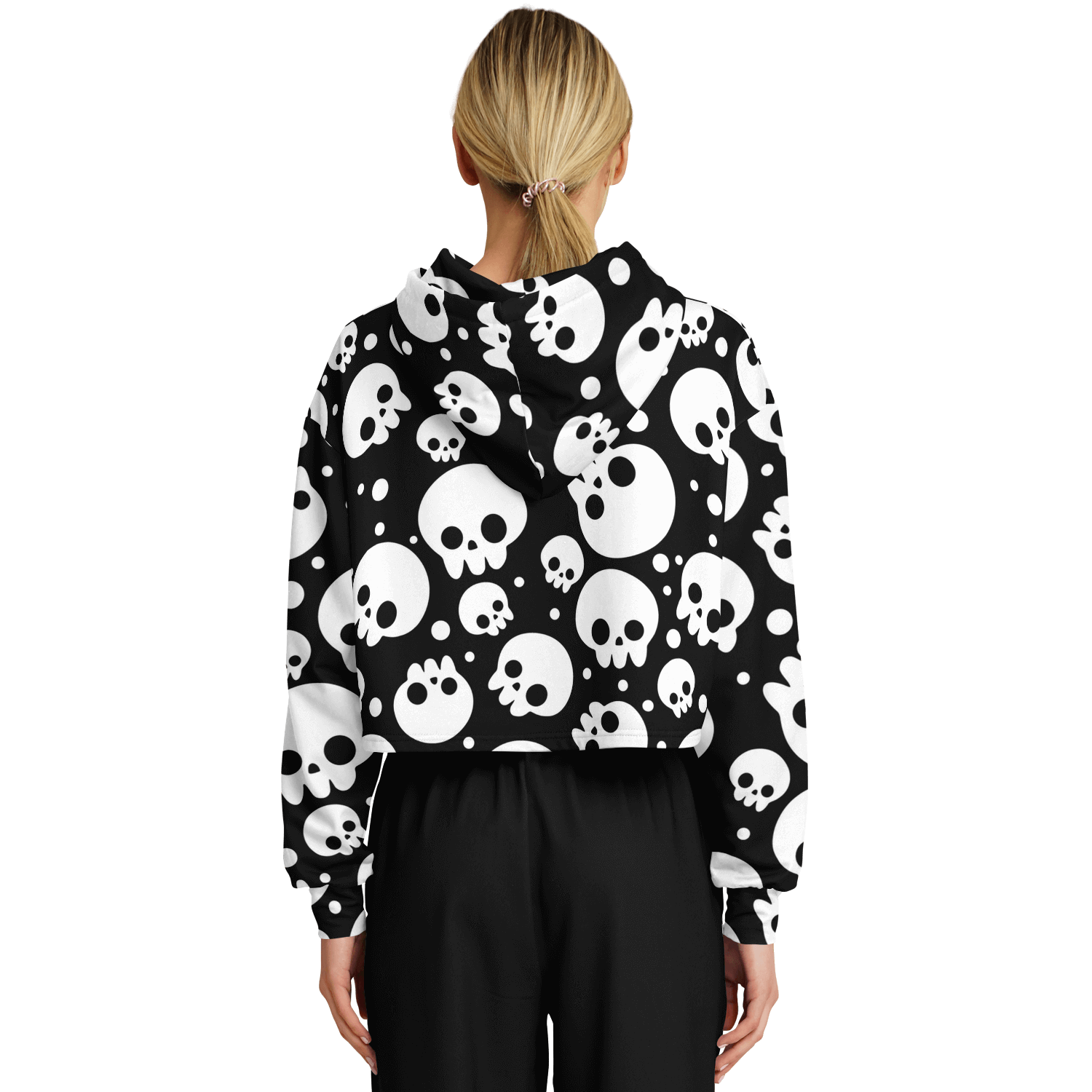 Skulls Cropped Hoodie For Women | Black & White