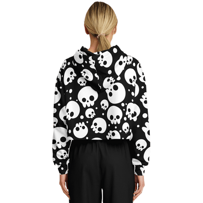 Skulls Cropped Hoodie For Women | Black & White