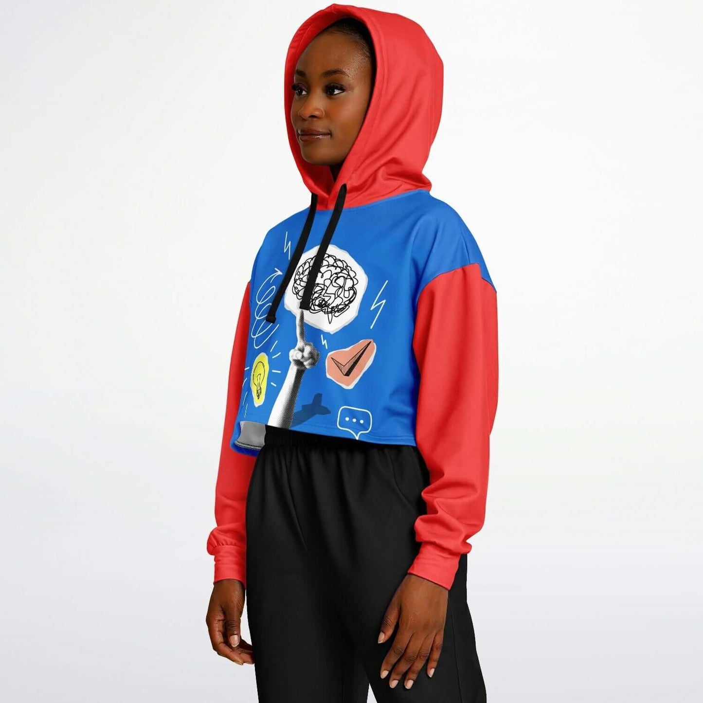 Red & Blue Pop Art Cropped Hoodie