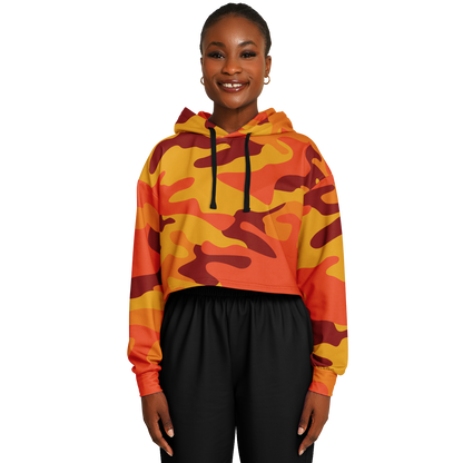 Orange & Red Camo Cropped Hoodie For Women