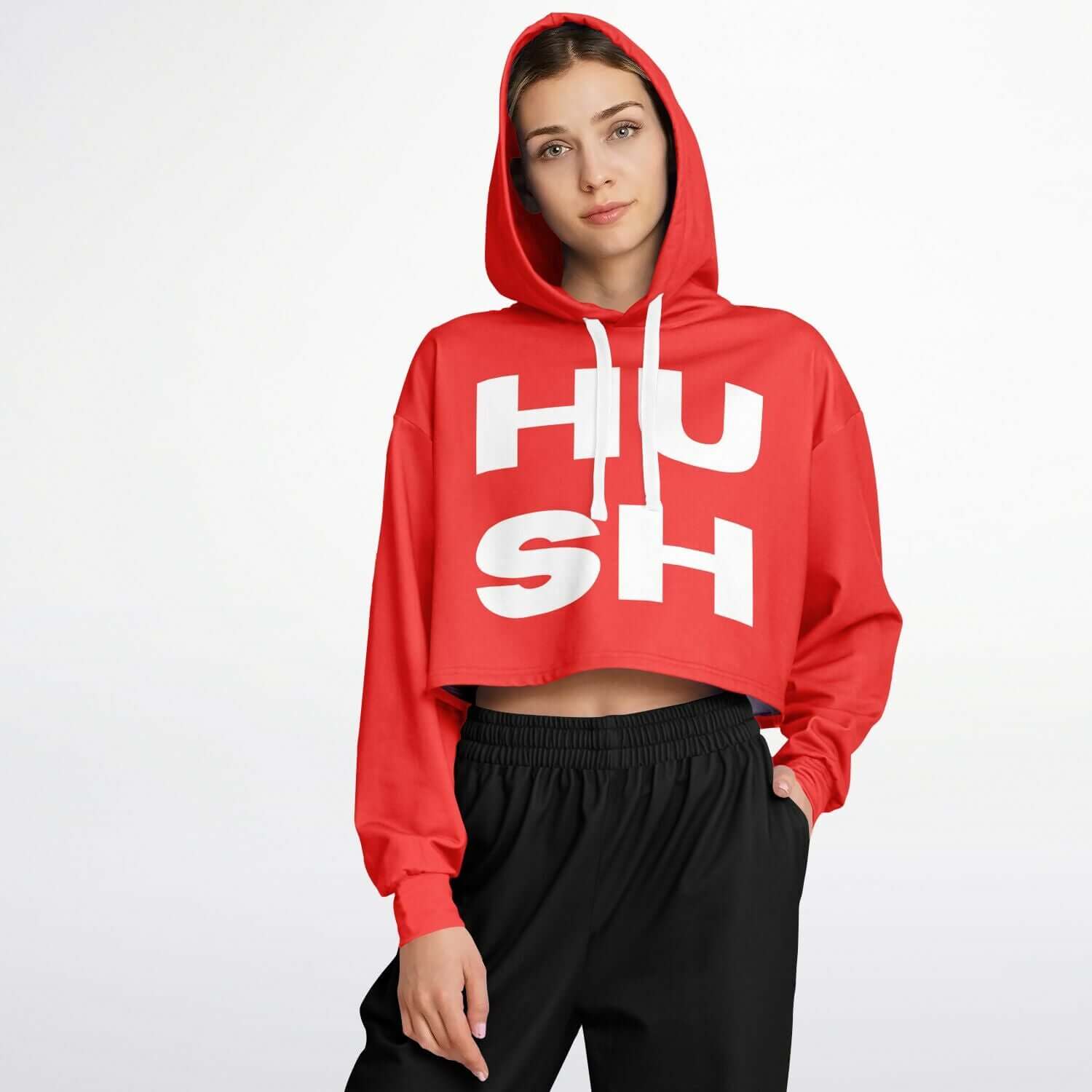 Red HUSH Cropped Hoodie