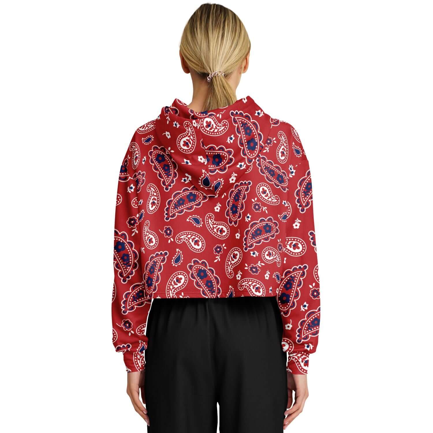 Red Paisley Bandana Cropped Hoodie