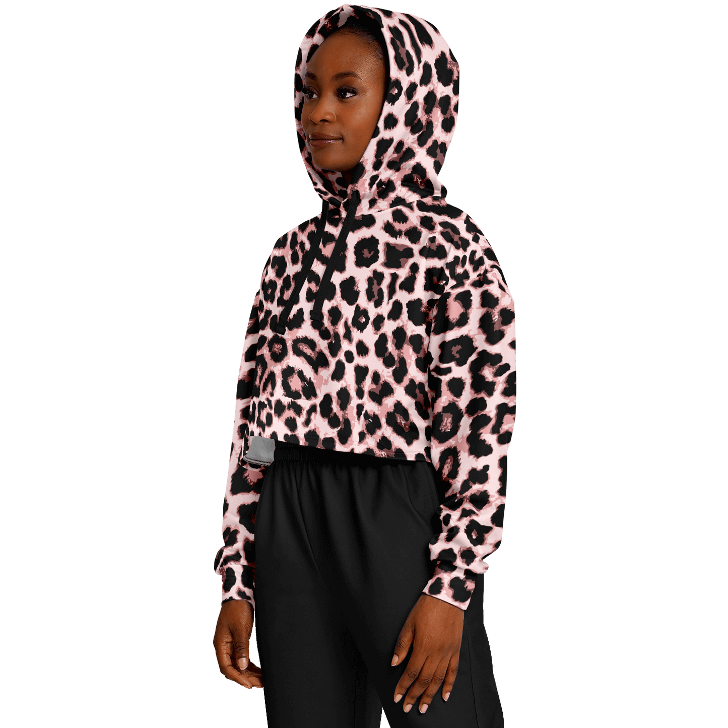 Leopard Cropped Hoodie | Black & Pippin Pattern