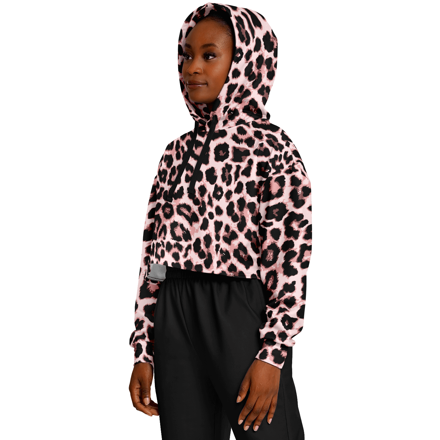 Leopard Cropped Hoodie | Black & Pippin Pattern