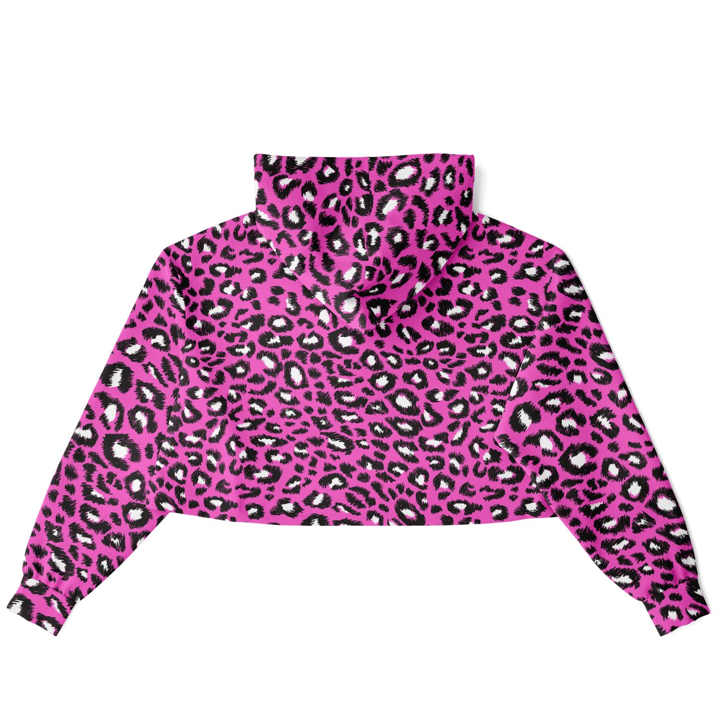 Leopard Cropped Hoodie | Black & Hot Pink Pattern