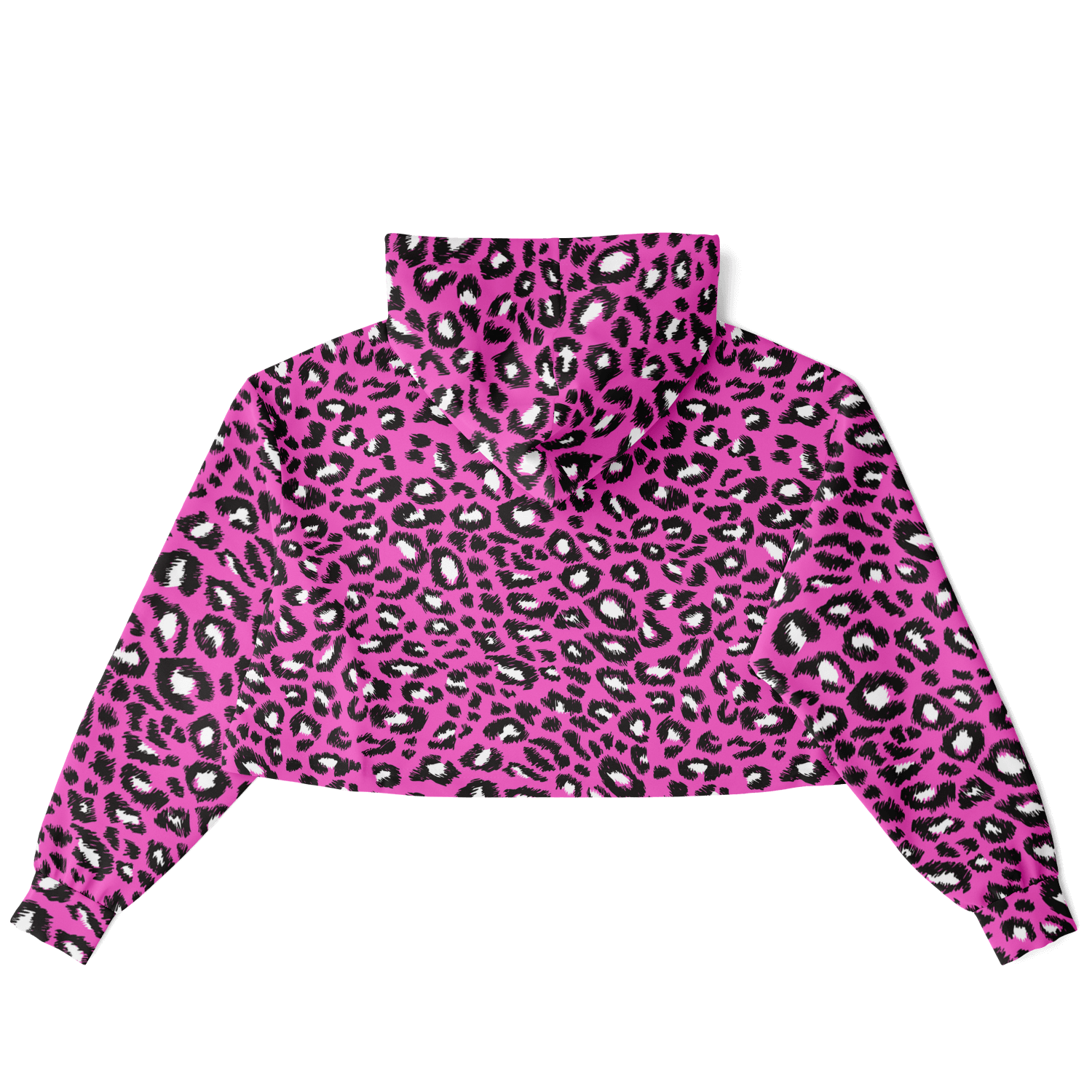 Leopard Cropped Hoodie | Black & Hot Pink Pattern