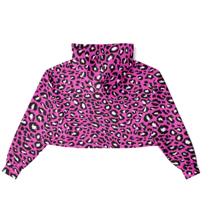 Leopard Cropped Hoodie | Black & Hot Pink Pattern