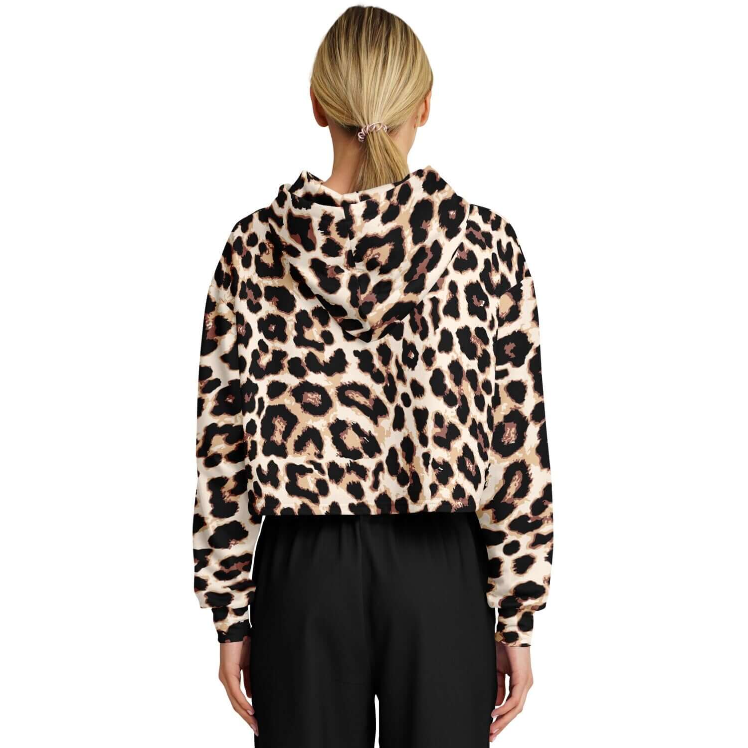 Leopard Cropped Hoodie | Black & Cream Pattern