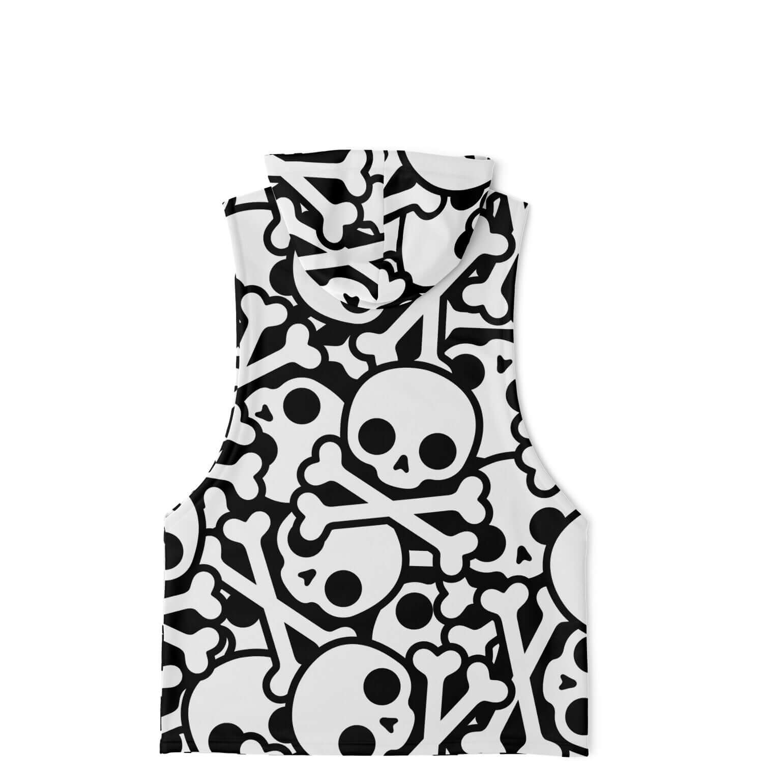 Sleeveless Hoodie For Men | Black & White Skulls