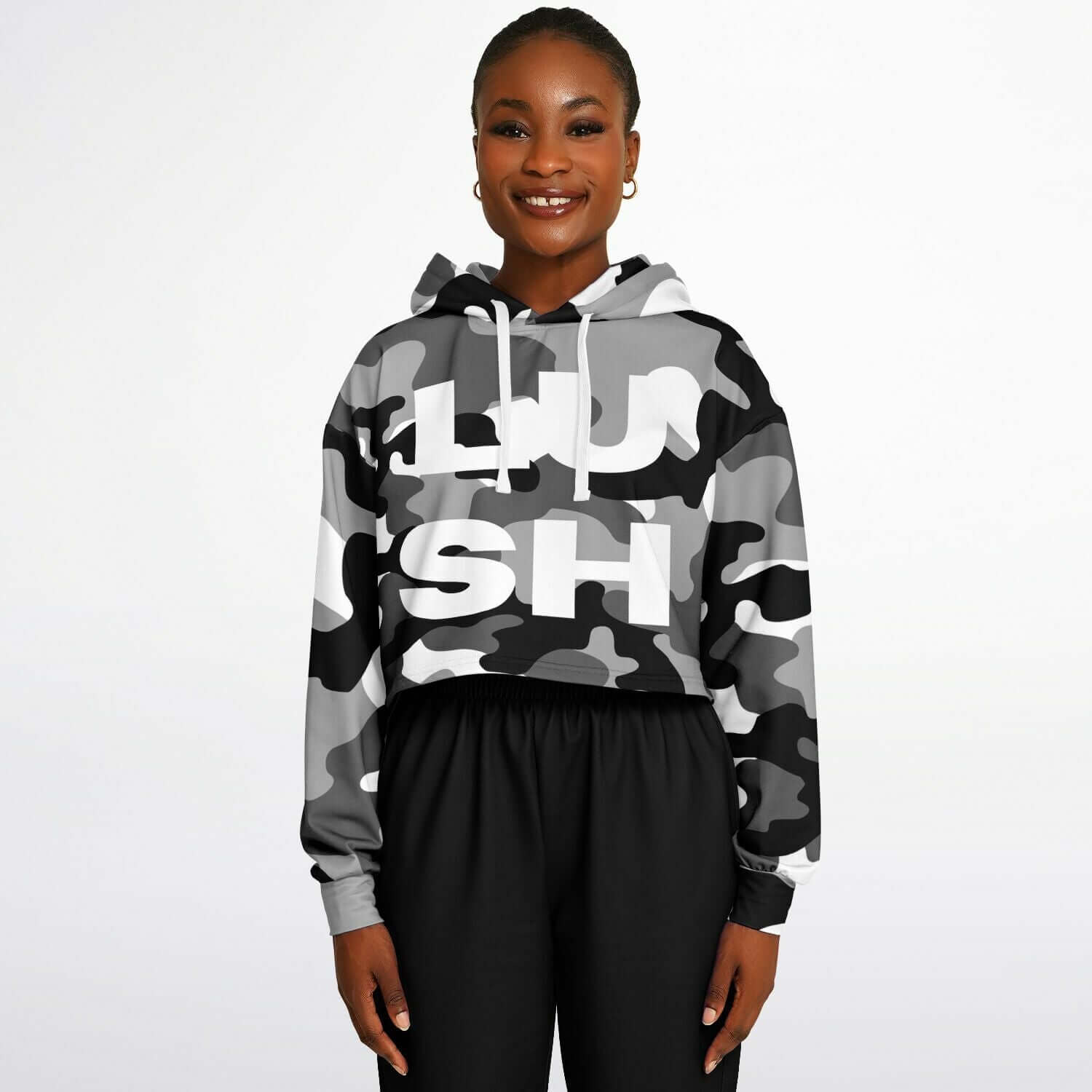 Black & White Camo Cropped Hoodie | LUSH